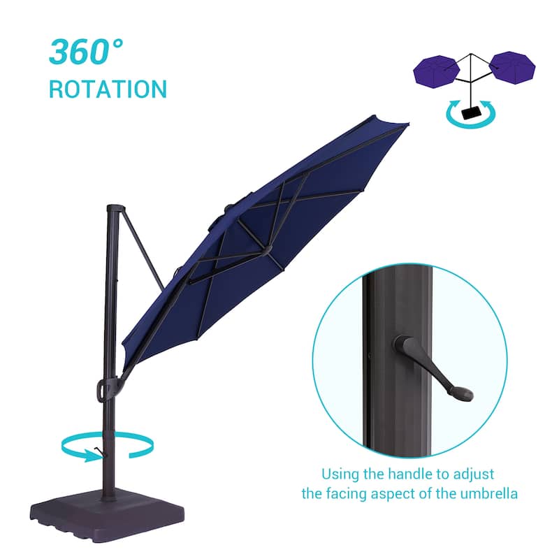 LIVOOSUN Outdoor Cantilever Offset Patio 11Ft Aluminum Umbrella w/Base