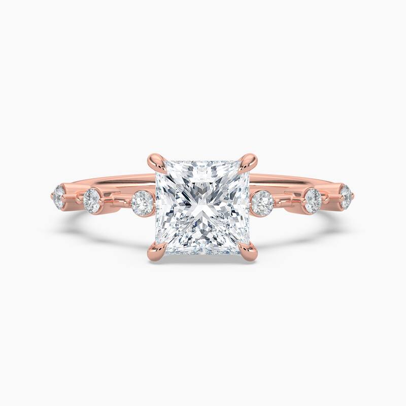 Auriya 14k Gold Princess Lab Grown Diamond Station Hidden Halo Engagement Ring 1.00 to 5.00 ct. tw. (F-G, VS) - 8 - 1.50 carats - Rose