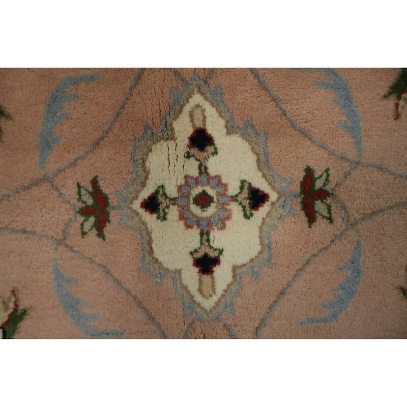 Hand Knotted Oriental 100% Wool Carpet Traditional All-Over Pink Kashan Area Rug - 8' 11'' X 6' 2''