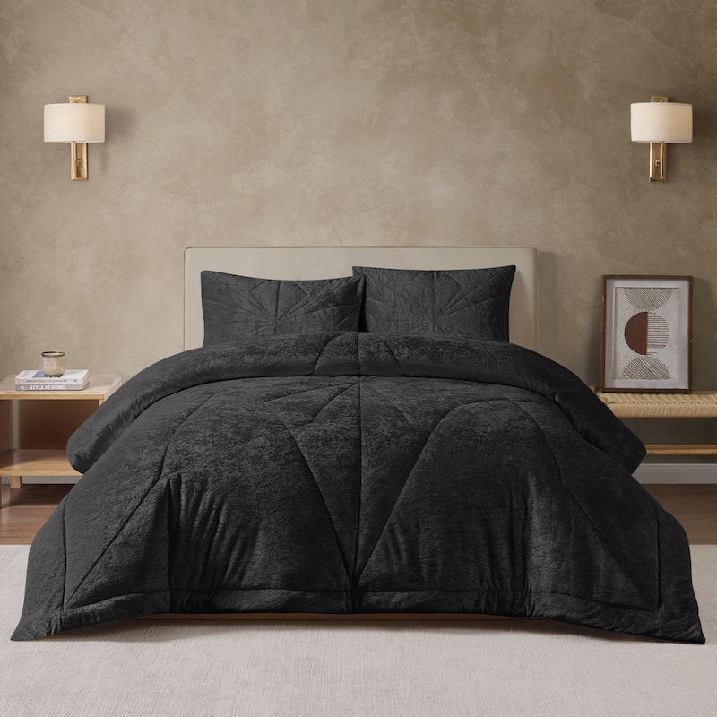 Gabriel Geometric Quilted Comforter Set - Black - King - 3 Piece