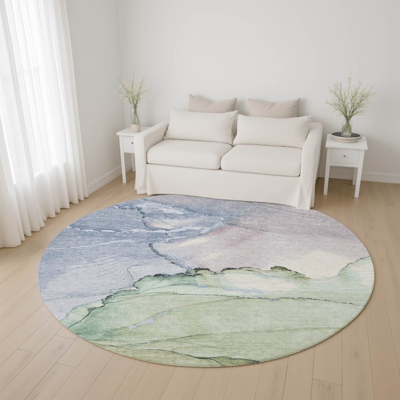 Premium Washable Super Soft Abstract Watercolor Mayfield Rug - Aloe - 8' x 8'