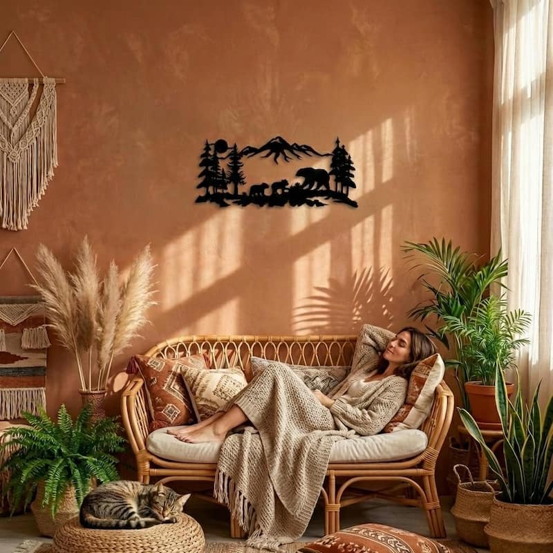 Bear Metal Wall Decor for Home and Outside - Wall-Mounted Geometric Wall Art Decor