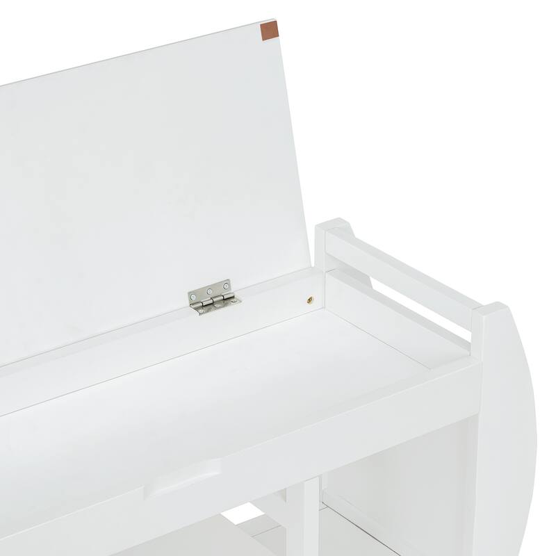 Shoe Bench 2-Tier Storage Bench with Cushion & Curved Side Holder, Wooden Panel Shoe Rack Organizer for Entryway, Living Room