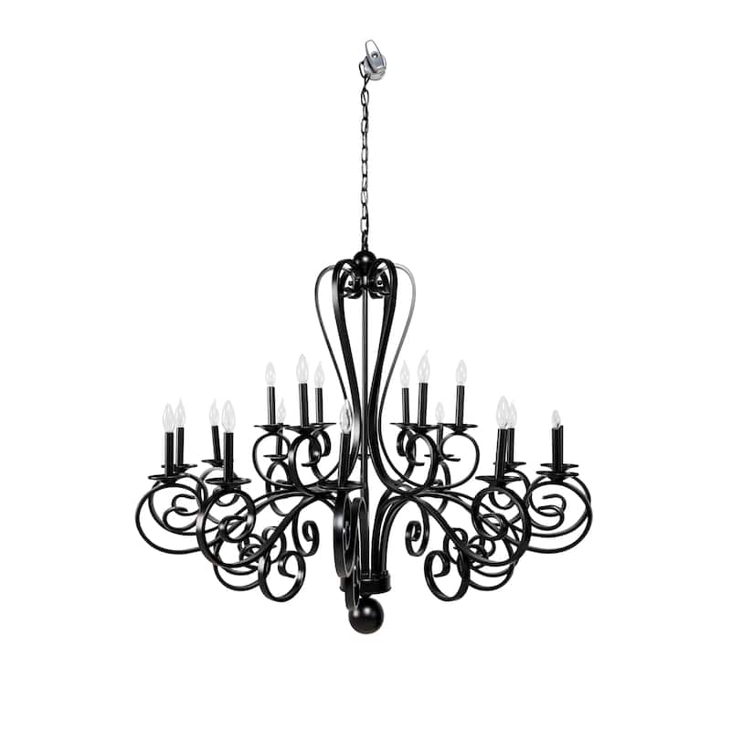 Metal Antique Style Holding 12 or 18 Light Chandelier with Scrolls - Black - Roche River Decor