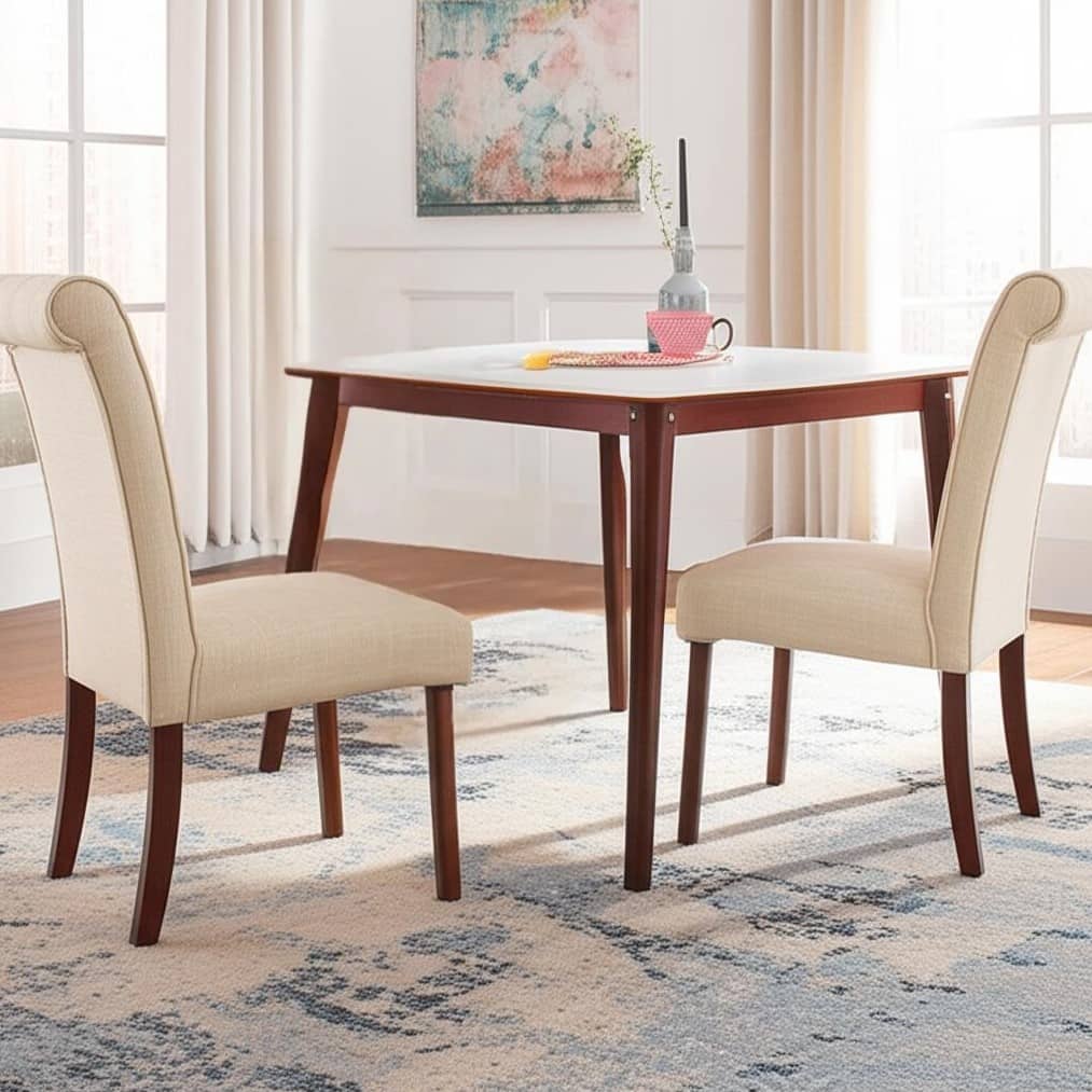 HomeRoots Set of Two Tufted Beige and Brown Upholstered Linen And Solid Wood Dining Side Chairs