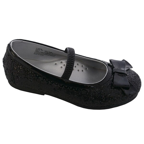 LAmour Toddler Girl Black Glitter Bow Strap Ballet Slipper Shoe