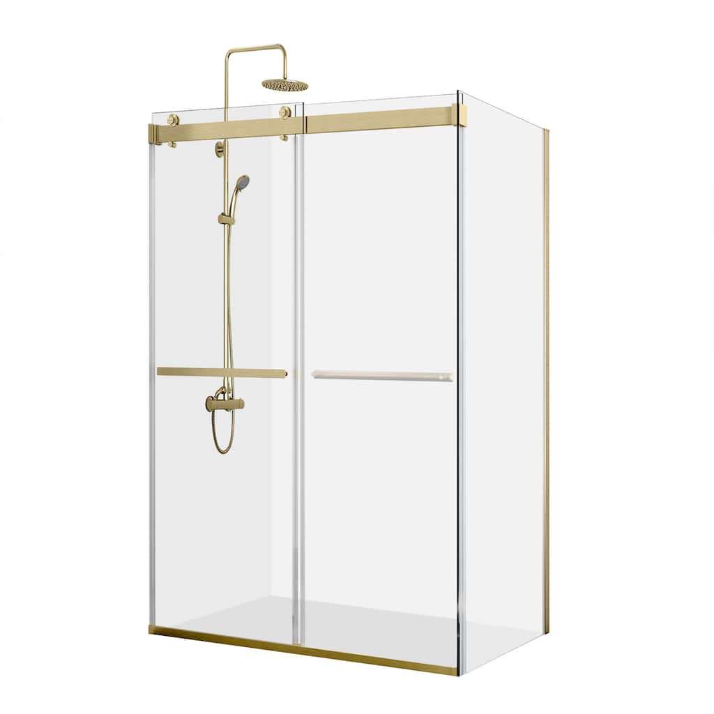 Spezia 60"W x 76"H Sliding Frameless Shower Enclosure,Brushed Gold