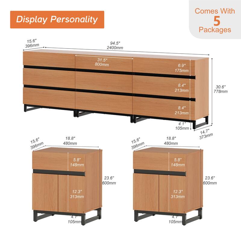 WAMPAT Dresser and Nightstand Set of 3