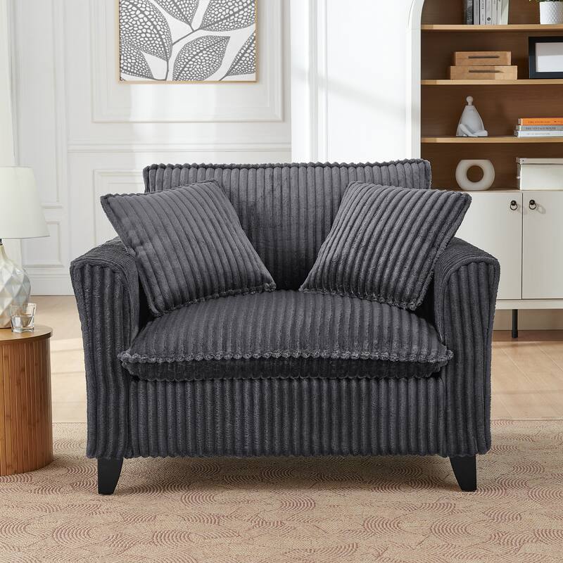 Lazy Sofa Chair Corduroy Accent Chair Deep Seat Upholstered Lounge Chair - Gray