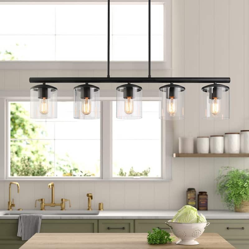 Modern Industrial 5-Light Linear Chandelier Glass Kitchen Island Lighting