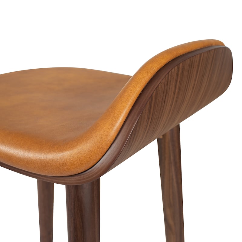 Poly & Bark Notello Leather Counter Stool - 26" Seat Height Solid Oak Wood Frame