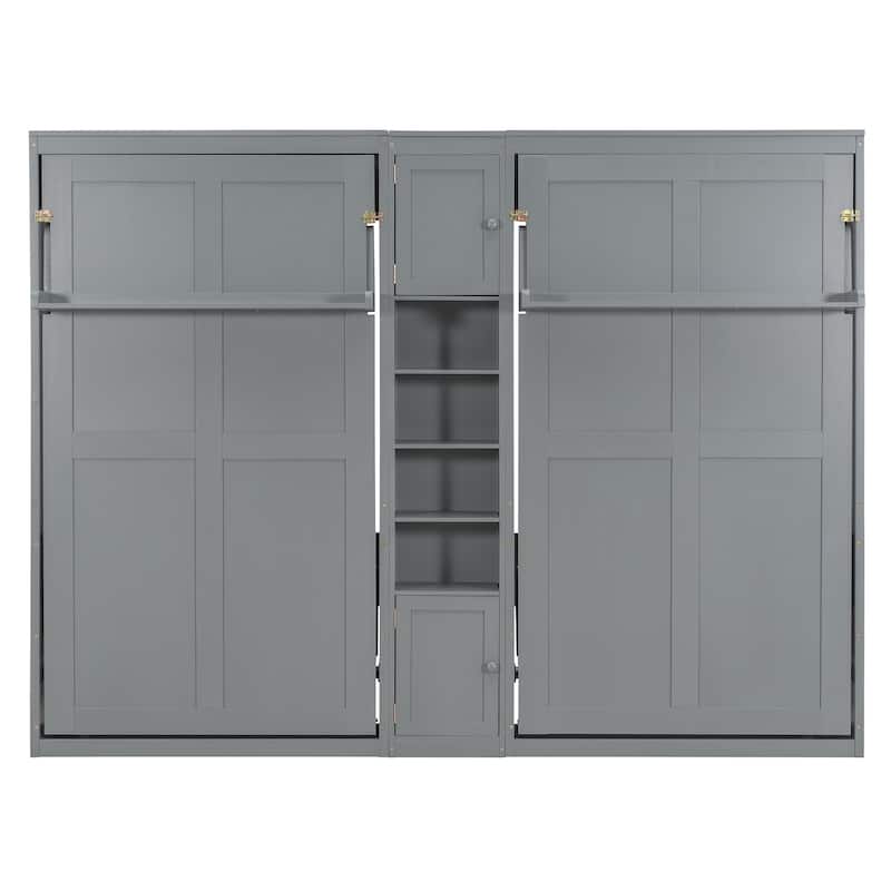 Roomfitters Twin Wall Murphy Bed System with Center Storage Shelves, Convertible Fold Down Sleeper Cabinet