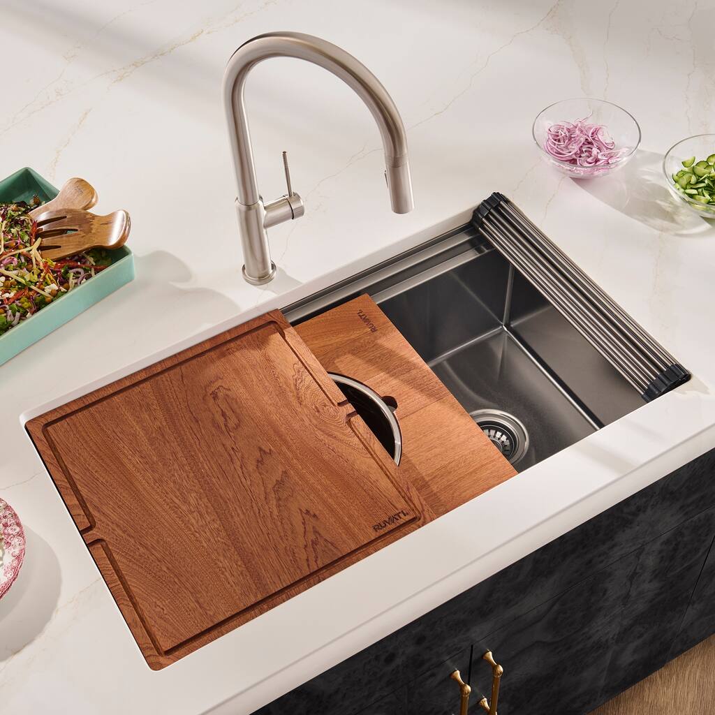 Ruvati 33-inch Gunmetal Black Stainless Steel Workstation Kitchen Sink Undermount - RVH6222BL