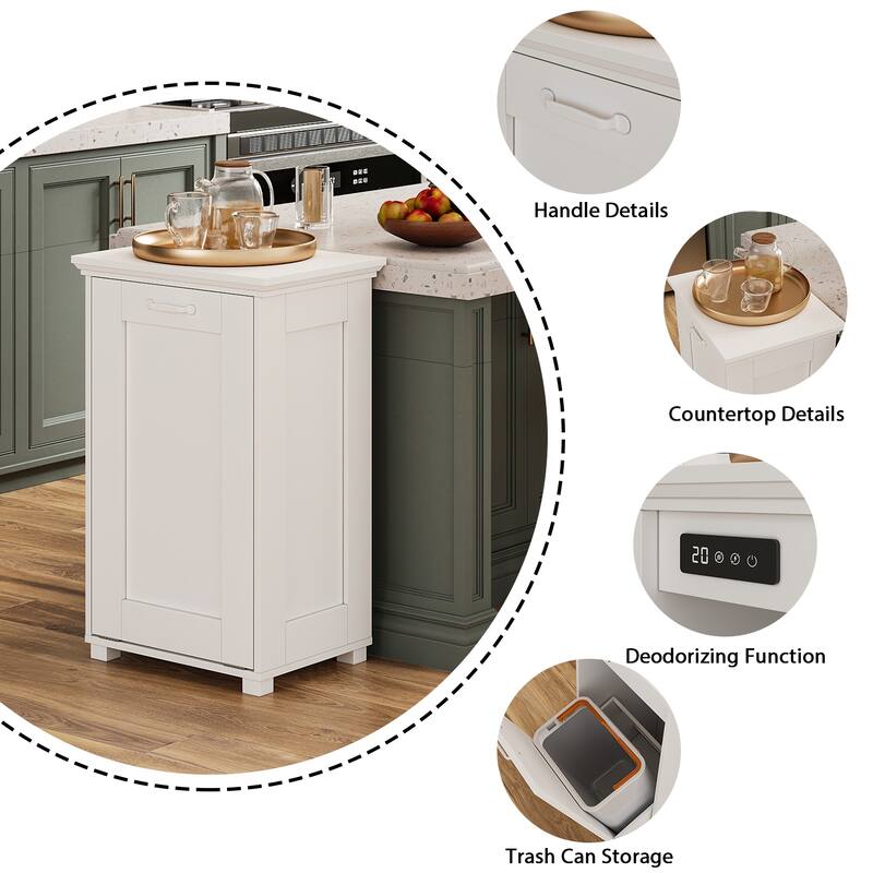 Ozone Deodorizing Tilt-Out Wooden Trash Cabinet with Hidden Bin – Odor Removal Waste Bin Cabinet for Kitchen and Laundry Room