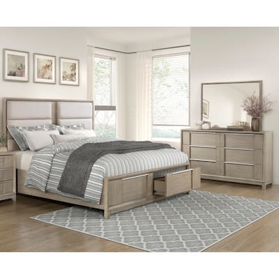 Modern Platform Bedroom Set 3pc Bed Dresser Mirror Set Light Gray Finish Wooden Furniture