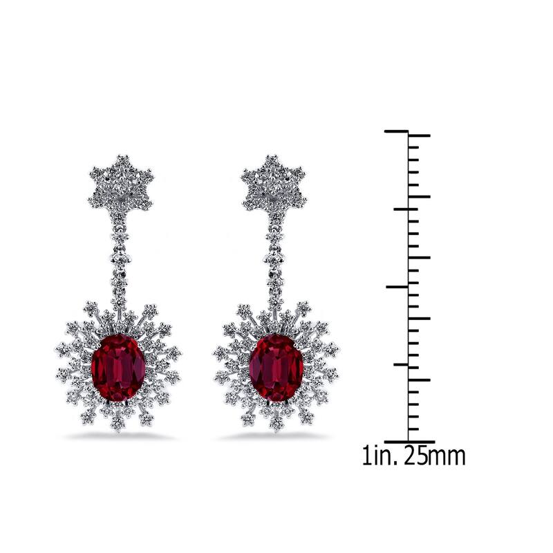 Auriya 5 3/4ct Fancy Oval-cut Red Ruby Halo Diamond Drop Earrings 1 7/8ctw 18k Gold