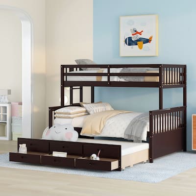 Bunk Bed with Trundle, Separable Bunk Bed with Drawers