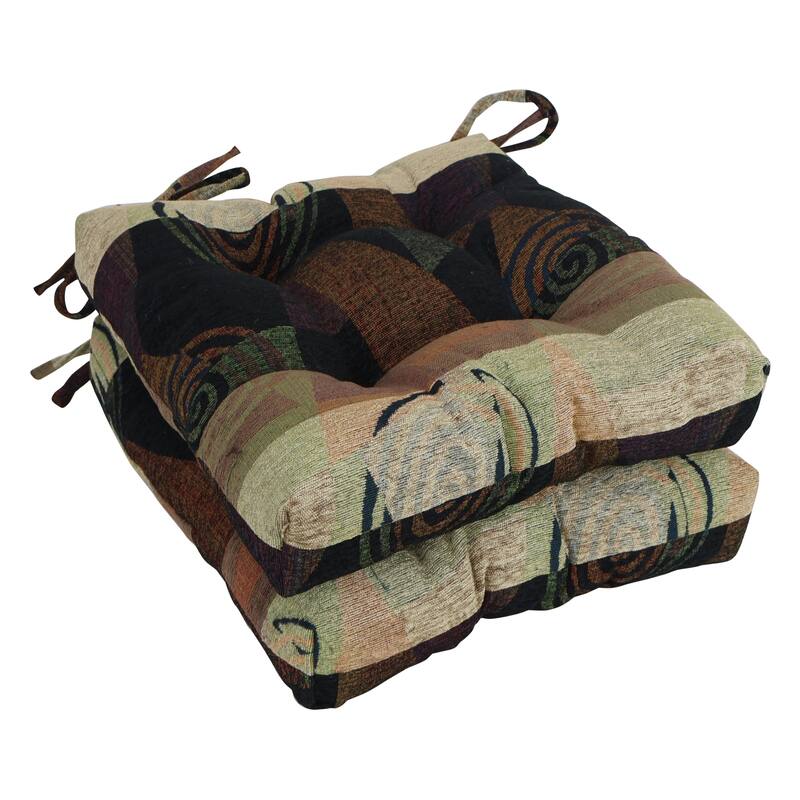 16-inch Square Jacquard Chenille Tufted Chair Cushions (Set of 2 or 4) - 16 x 16 - Dark Side of the Moon - Set of 2