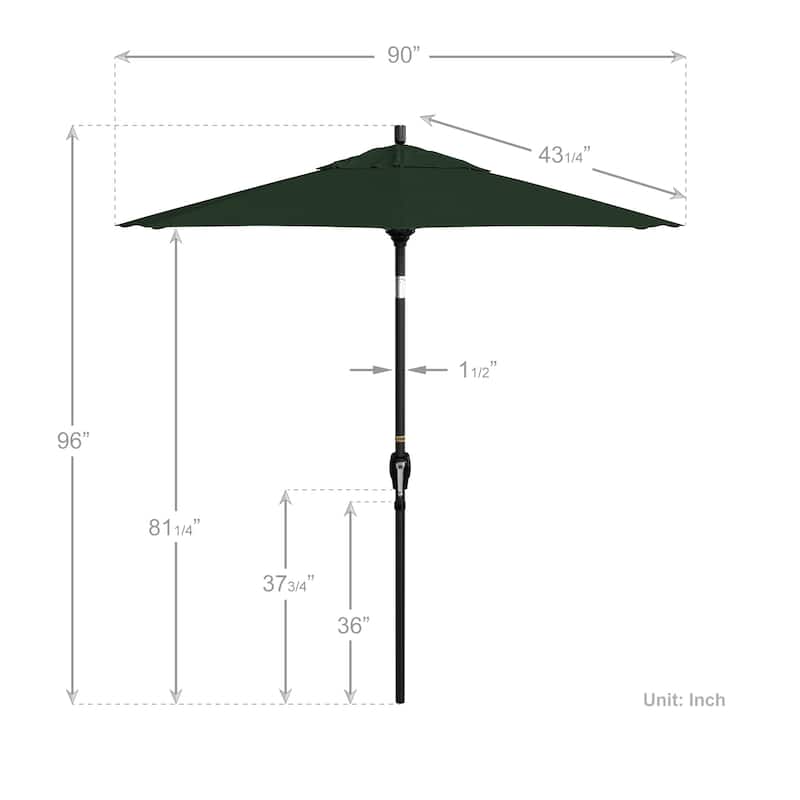 California Umbrella 75' Round Crank Lift Push Button Tilt Black Aluminum Patio Umbrella Sunbrella