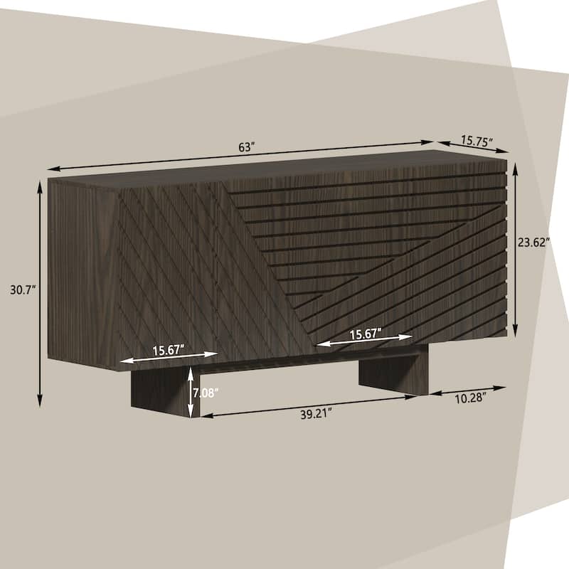 Clihome Mid-century Wood 4-Door Buffet Sideboard Cabinet