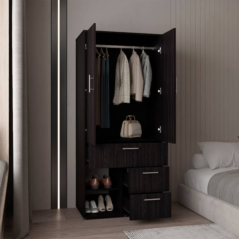 Alpine Double Door Armoire, Black - N/A