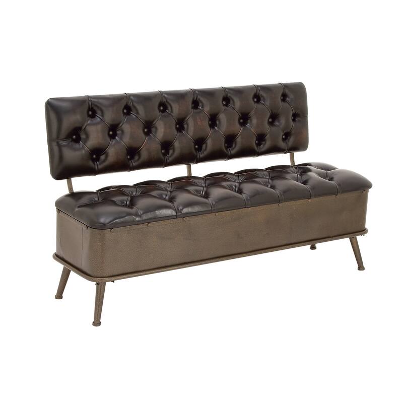 Metal Storage Bench with Tufted Faux Leather - Bronze - Roche River Decor - 19"W x 54"L x 31"H