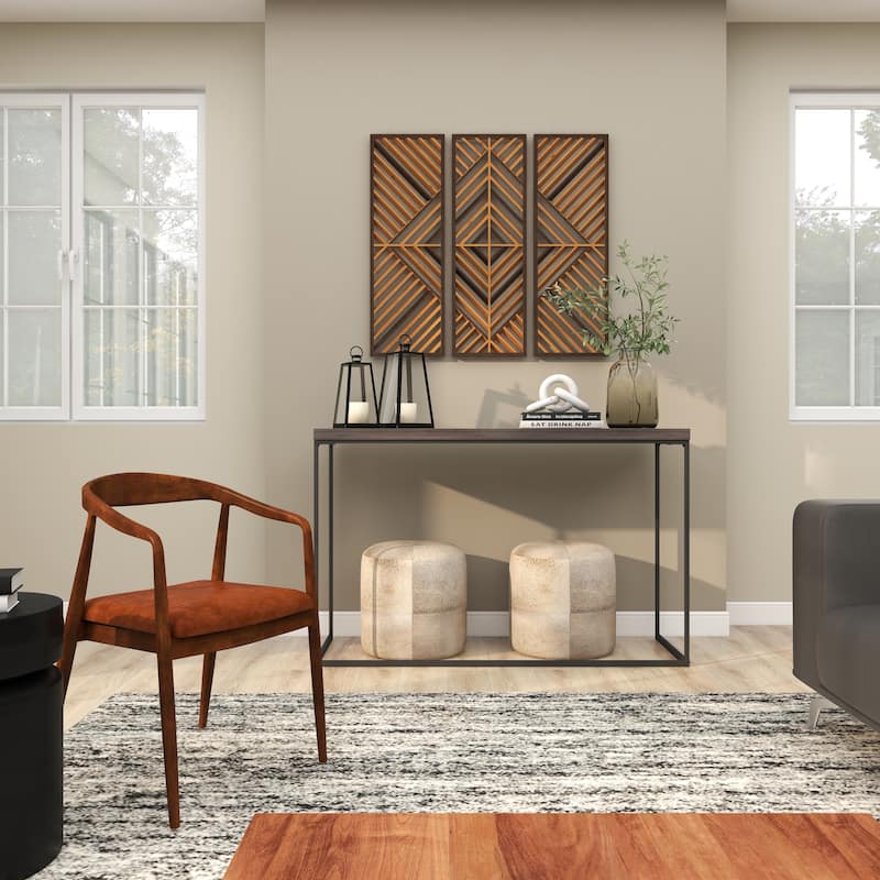 Brown Teak Wood Handmade Rounded Dining Chair with Leather Cushion - 20 x 21 x 32