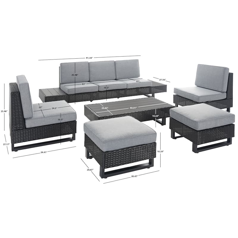 SAFAVIEH Outdoor Ladina 6-Piece Patio Conversation Set - 91"Wx26"Dx28"H