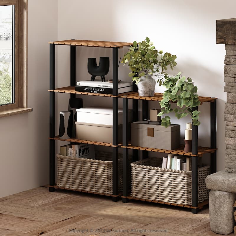 4 Tiers Wood Household Shelving Unit in Natural/Black (23.6 in. W x 43.3 in. H x 11.8 in. D) - 23.6