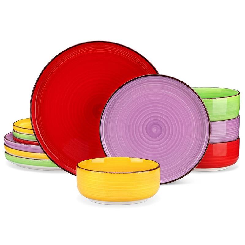 vancasso Bonita Stoneware Handpainted Spirals Pattern Dinnerware Set - Assorted Colors - Dinnerware Set