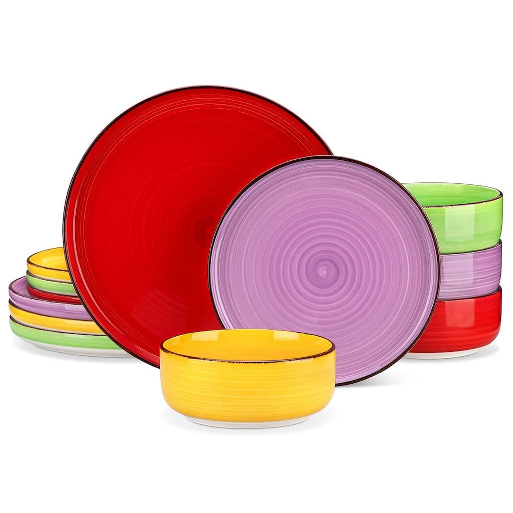 vancasso Bonita Stoneware Handpainted Spirals Pattern Dinnerware Set