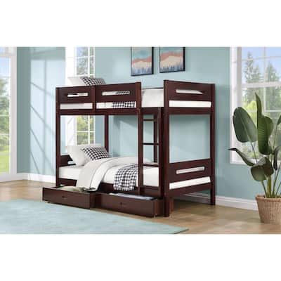Espresso Twin over Twin Solid Wood Bunk Bed with 2 Drawers