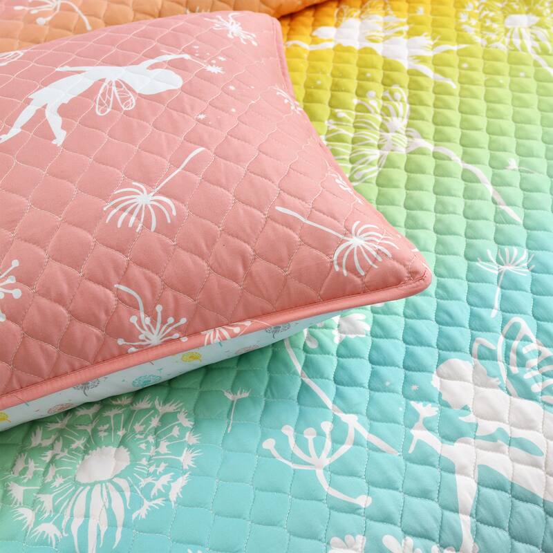 Lush Decor Dandelion Fairy Ombre Pastel Rainbow Reversible Print Quilt Set