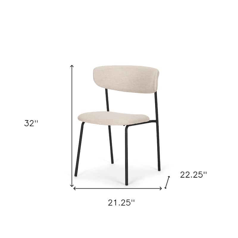 HomeRoots Cream and Black Upholstered Fabric And Metal Open Back Dining Side Chair - 21.25 in. x 32 in. x 22.25 in.