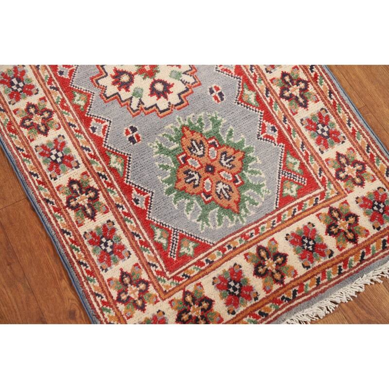 Geometric Kazak Accent Rug Handmade Traditional Wool Carpet - 2'0" x 3'0"