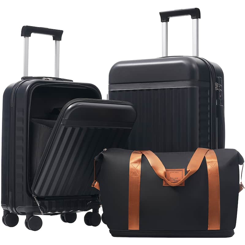 Front Opening Luggage Set 3 Piece,USB Port, Expandable Luggage with Handle Bag Spinner Wheels TSA Lock