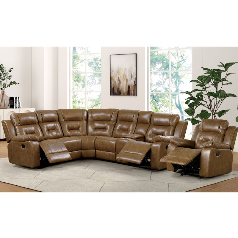 Furniture of America Charlestly 2-Piece Brown Faux Leather Sectional and Recliner Set - Brown