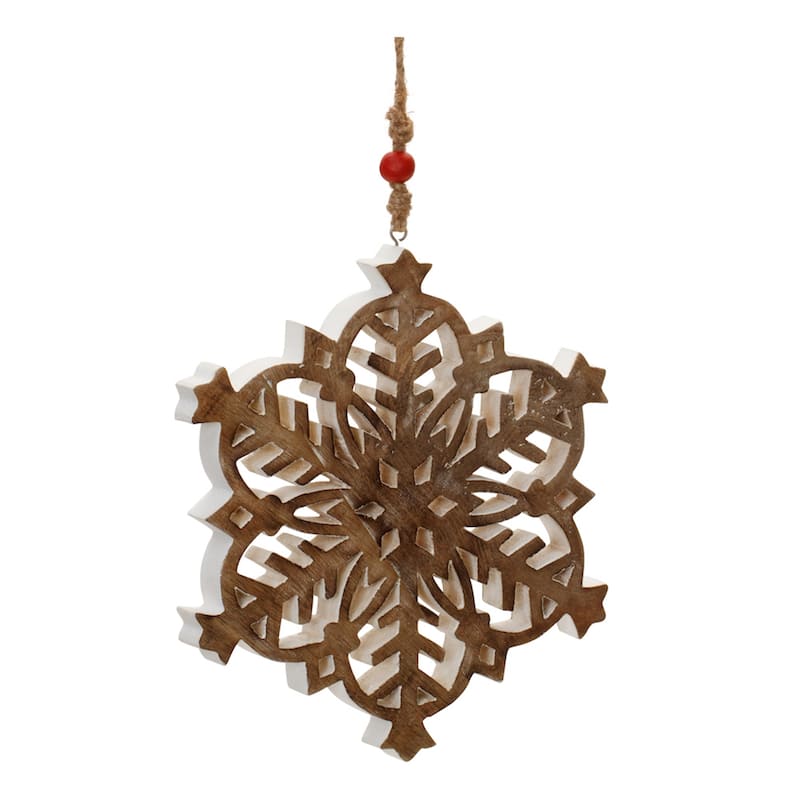 Cut-Out Wood Snowflake Christmas Ornaments - 10" - Brown and White - 4ct