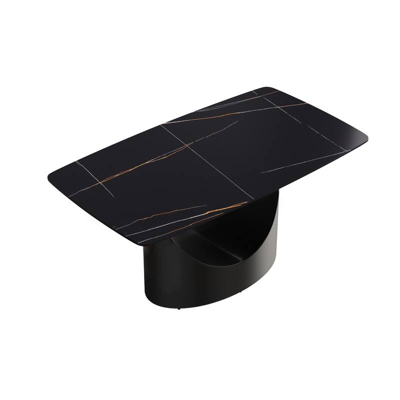 71" Sintered Stone Dining Table for Up To 8,Solid Black Carbon Steel Base