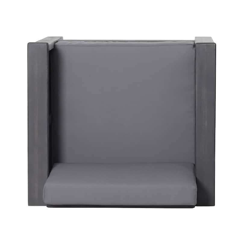 Roomfitters Outdoor Acacia Wood Loveseat and Coffee Table Set, Cream Cushions, Teak Finish, Ideal for Patio, Garden, or Porch