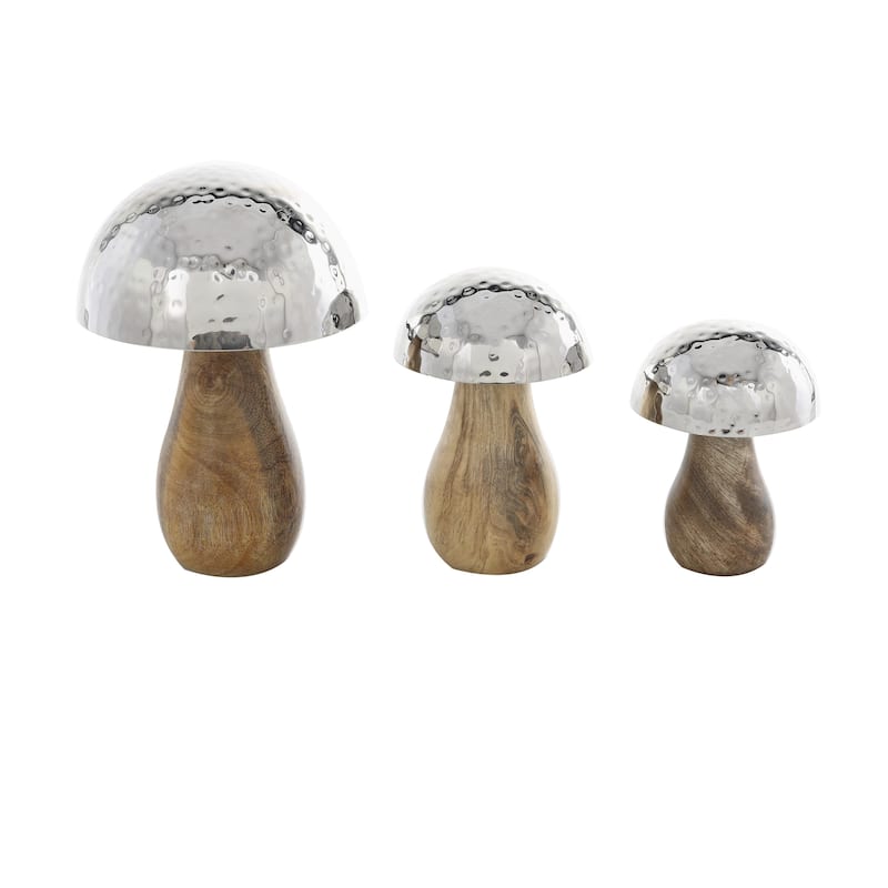 Stainless Steel Metal Mushroom Handmade Hammered Decorative Sculpture - Set of 3 Gold or Silver - Roche River Decor