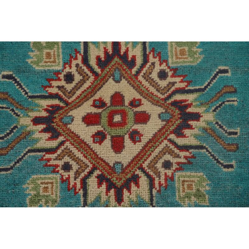 Turquoise Blue Kazak Oriental Area Rug Handmade Wool Carpet - 6'0"x 8'11"