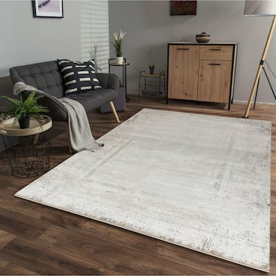 Omari Collection Cream/Blue Abstract Traditional Area Rug