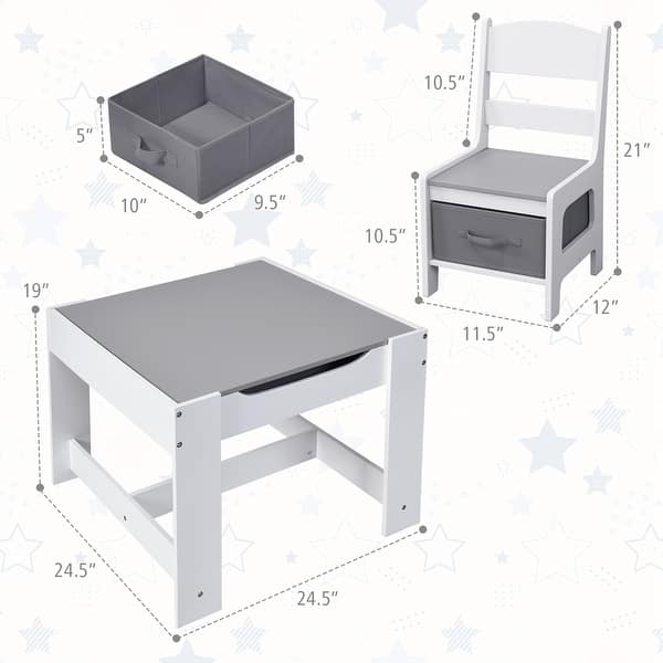 dimension image slide 0 of 2, Costway Kids Table Chairs Set With Storage Boxes Blackboard Whiteboard