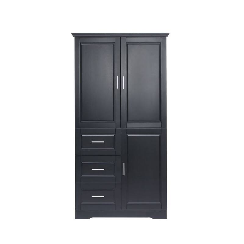 Tall and Wide Storage Cabinet with Doors for Bathroom/Office Three Drawers Grey/White/Black - Black