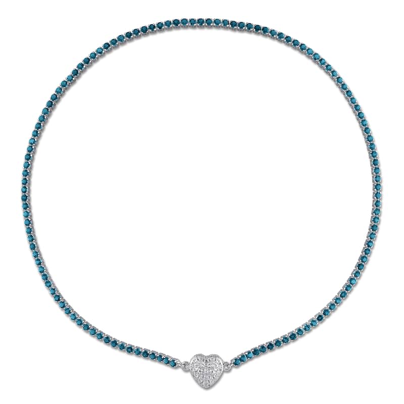 Miadora 12 7/8ct TGW London Blue Topaz Created White Sapphire Heart Necklace in Sterling Silver-17 in