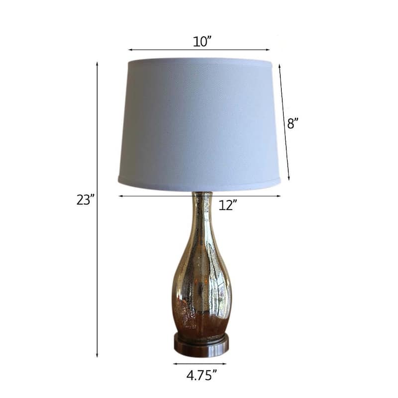 23" Teardrop Lamp Base 2 Pack, Mercury Silver/Gold Glass Table Lamp Set with White Linen Shades