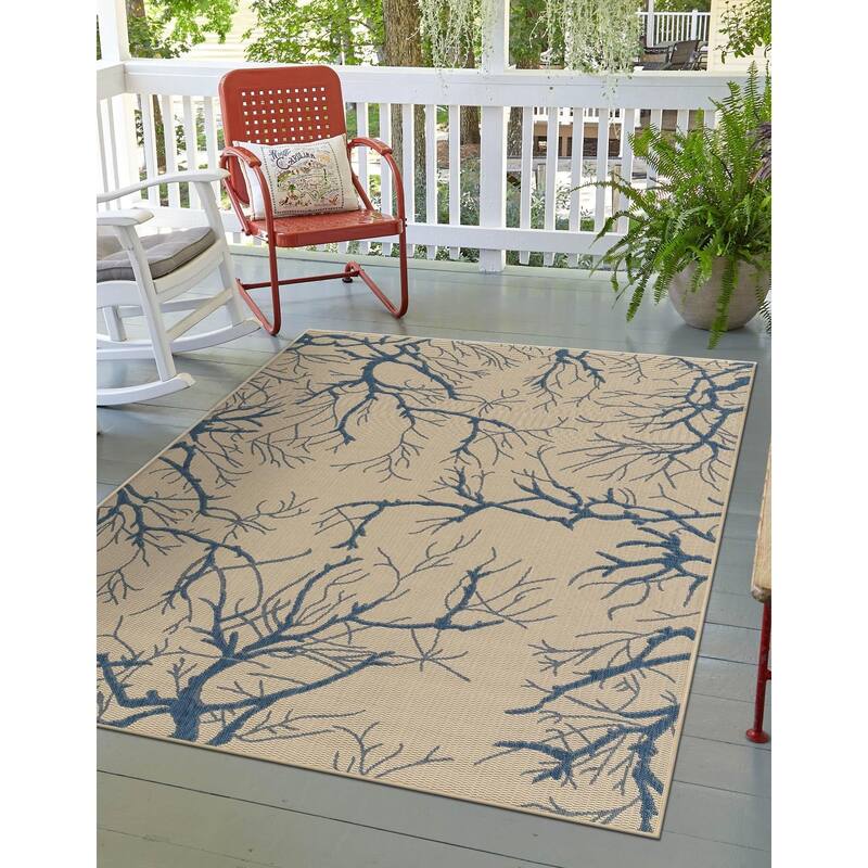 Outdoor Turgh Collection Area Rug - Beige and Blue - 6'x9'