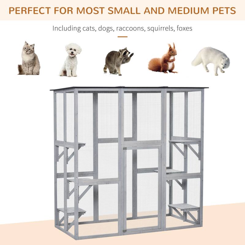 PawHut Large Wooden Outdoor Cat House Catio Enclosure