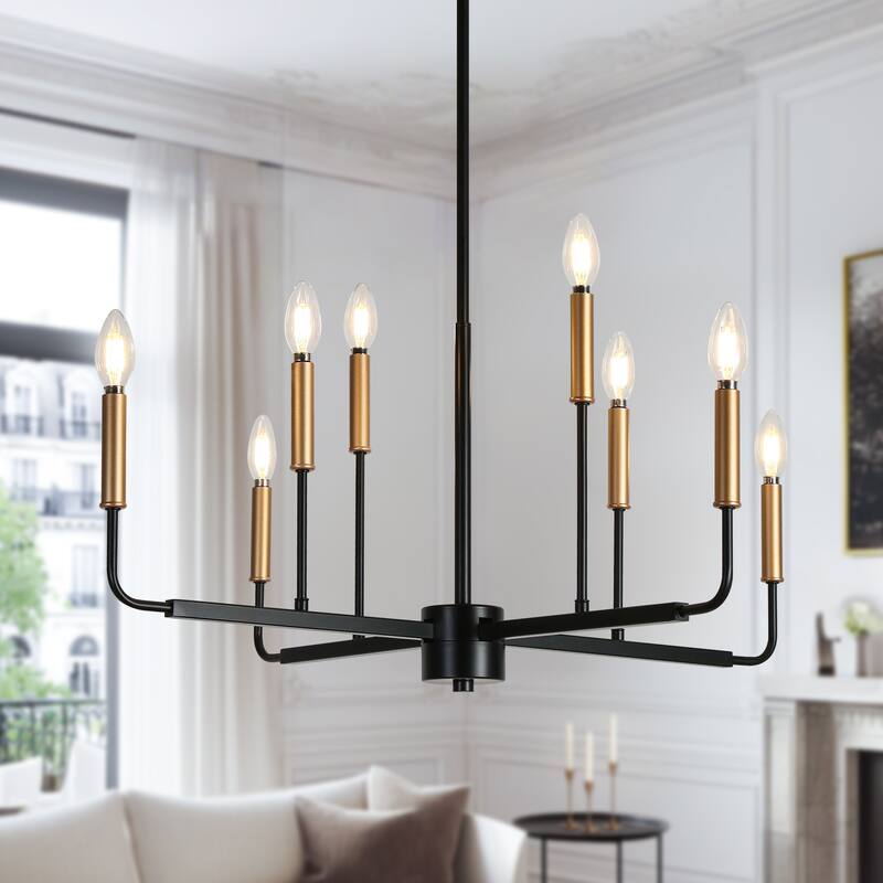 Modern 8-Light Black Gold Chandelier Classic Candle Light for Dining Room - D 30.7" x H 90" Max